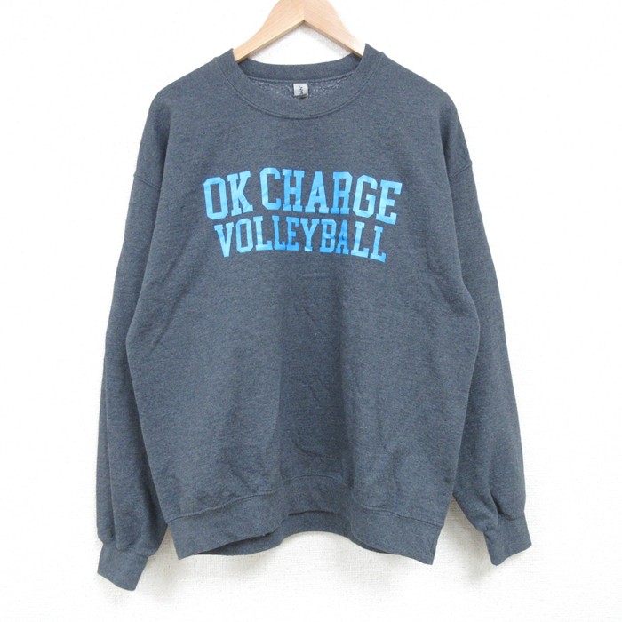 L★古着 長袖 スウェット メンズ OK CHARGE クルーネック 濃グレー 霜降り 25mar25 中古 スエット トレーナー トップス