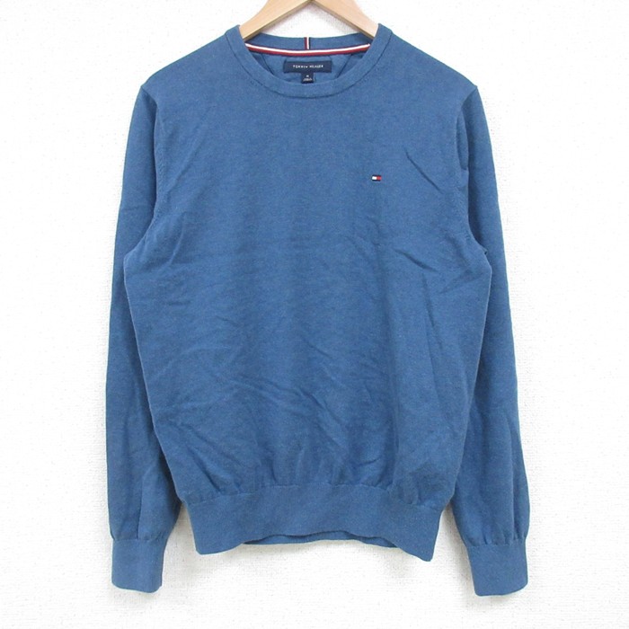 S★古着 トミーヒルフィガー TOMMY HILFIGER 長袖 ブランド トップス メンズ ワンポイントロゴ コットン クルーネック 紺 ネイビー 25mar25 中古 スエット トレーナー