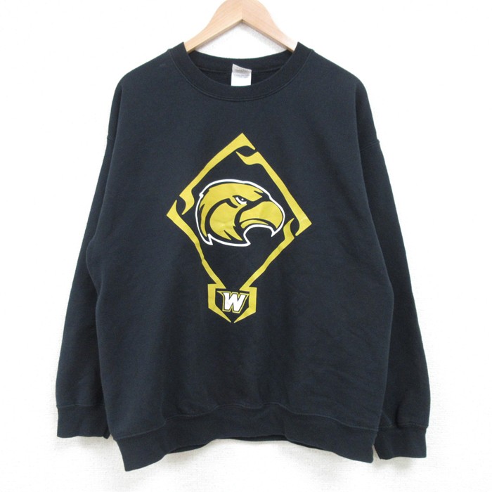 【50%OFF】L★古着 長袖 スウェット メンズ 00年代 00s W クルーネック 黒 ブラック 25mar25 中古 スエット トレーナー トップス