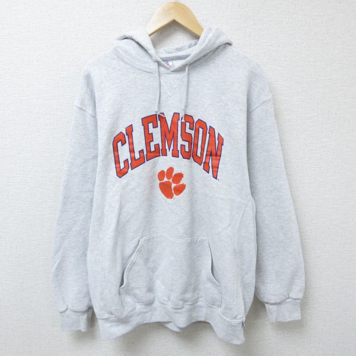 XL★古着 ラッセル 長袖 スウェット パーカー メンズ 00年代 00s CLEMSON 薄グレー 霜降り 25mar26 中古 スエット トレーナー トップス