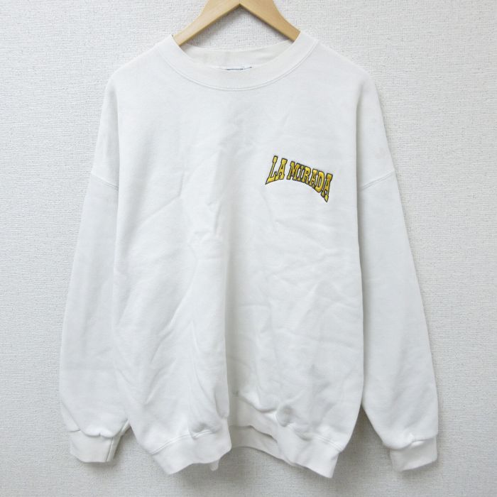 XL★古着 リー Lee 長袖 スウェット メンズ 90年代 90s LA MIRADA 大きいサイズ クルーネック USA製 白 ホワイト 25mar26 中古 スエット トレーナー トップス