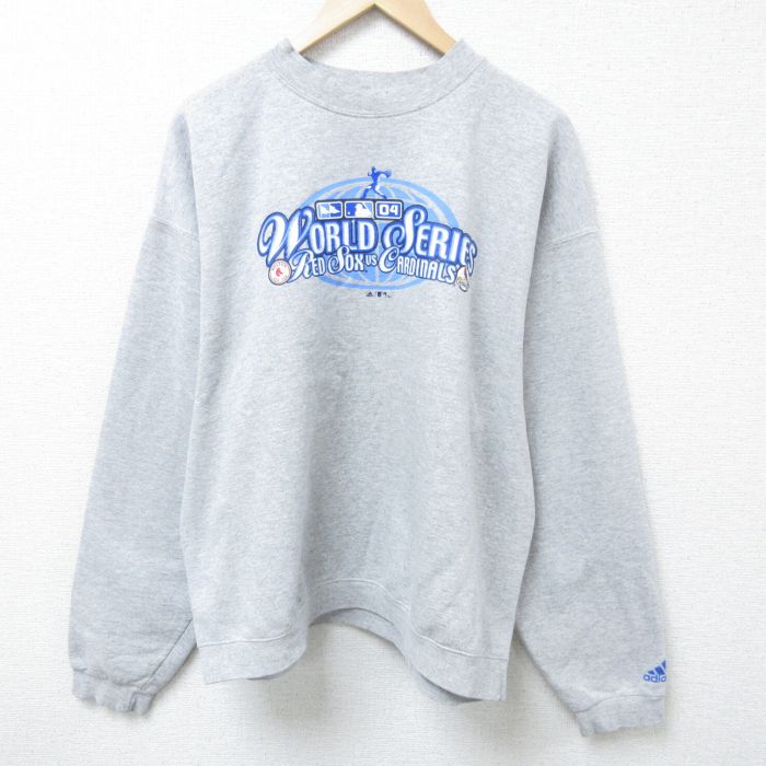 【50%OFF】XL★古着 アディダス adidas 長袖 スウェット メンズ 00年代 00s MLB ボストンレッドソックス 大きいサイズ クルーネック グレー 霜降り メジャーリーグ ベースボール 野球 25mar26 中古 スエット トレーナー トップス