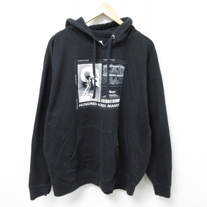 XL★古着 長袖 スウェット パーカー メンズ 00年代 00s スカル 大きいサイズ 黒 ブラック 25mar26 中古 スエット トレーナー トップス