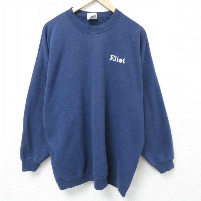 XL★古着 長袖 スウェット メンズ 00年代 00s Eliot 大きいサイズ クルーネック 紺 ネイビー 25mar26 中古 スエット トレーナー トップス