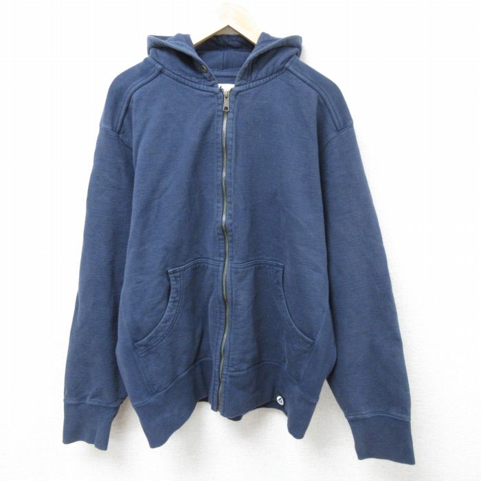 XL★古着 AMERICAN GIANT 長袖 フルジップ スウェット パーカー メンズ 90年代 90s 無地 大きいサイズ コットン USA製 紺 ネイビー 25mar26 中古 スエット トレーナー トップス