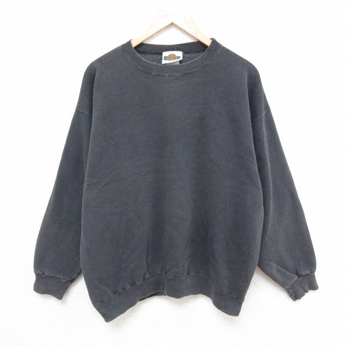 XL★古着 スポルディング 長袖 スウェット メンズ 00年代 00s 無地 クルーネック 濃グレー 25mar26 中古 スエット トレーナー トップス