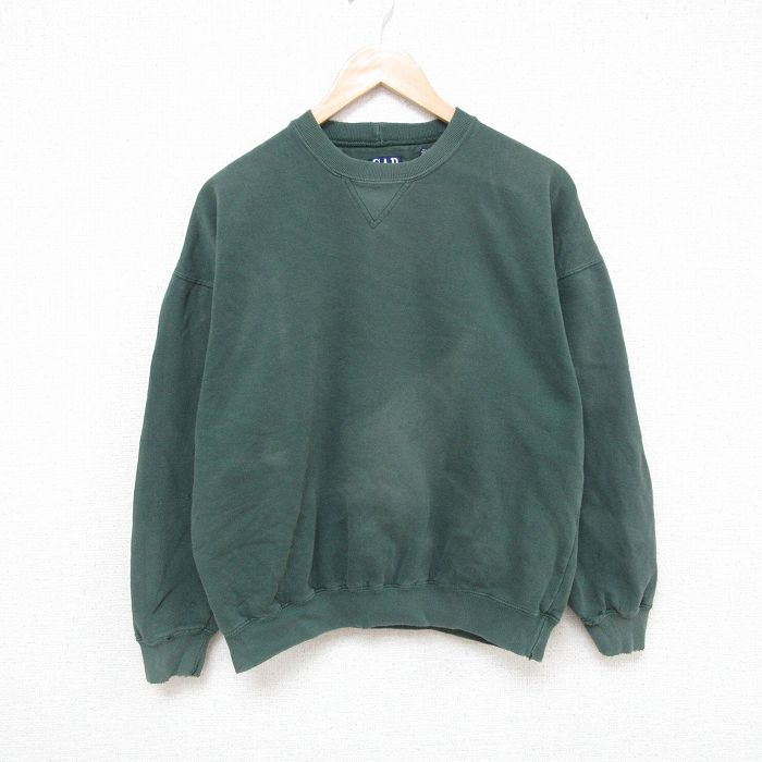L★古着 ギャップ GAP 長袖 スウェット メンズ 90年代 90s 無地 クルーネック 緑 グリーン 25mar26 中古 スエット トレーナー トップス