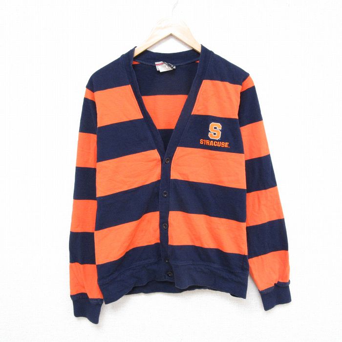 【50%OFF】シラキュース 00s 長袖スウェットカーディガン ボーダー ネイビー M | 古着