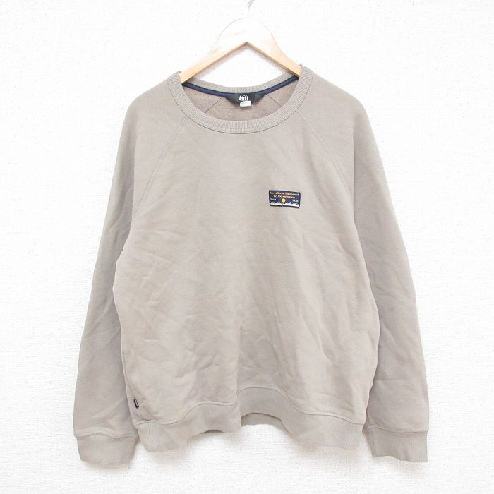 XL★古着 アールイーアイ REI 長袖 スウェット メンズ 月 山 ラグラン クルーネック ベージュ カーキ 25mar26 中古 スエット トレーナー トップス