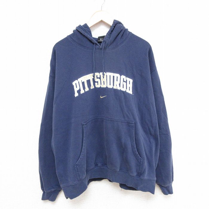 XL★古着 ナイキ NIKE 長袖 スウェット パーカー メンズ 00年代 00s ピッツバーグ 刺繍 大きいサイズ 紺 ネイビー 25mar26 中古 スエット トレーナー トップス