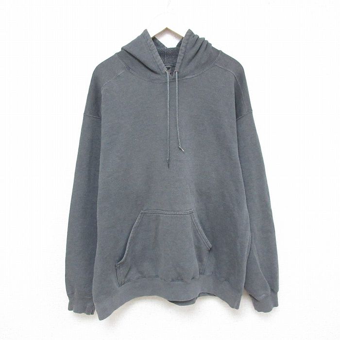XL★古着 長袖 スウェット パーカー メンズ 90年代 90s 無地 大きいサイズ USA製 濃グレー 霜降り 25mar26 中古 スエット トレーナー トップス