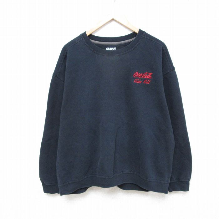 XL★古着 長袖 スウェット メンズ コカコーラ 大きいサイズ クルーネック 黒 ブラック 25mar26 中古 スエット トレーナー トップス