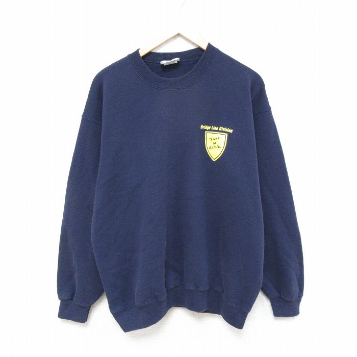 L★古着 リー Lee 長袖 スウェット メンズ 90年代 90s Safety クルーネック USA製 紺 ネイビー 25mar26 中古 スエット トレーナー トップス