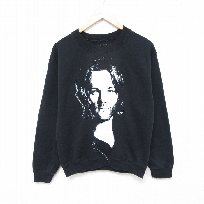 S★古着 長袖 スウェット メンズ ドラマ スーパーナチュラル クルーネック 黒 ブラック 25mar26 中古 スエット トレーナー トップス