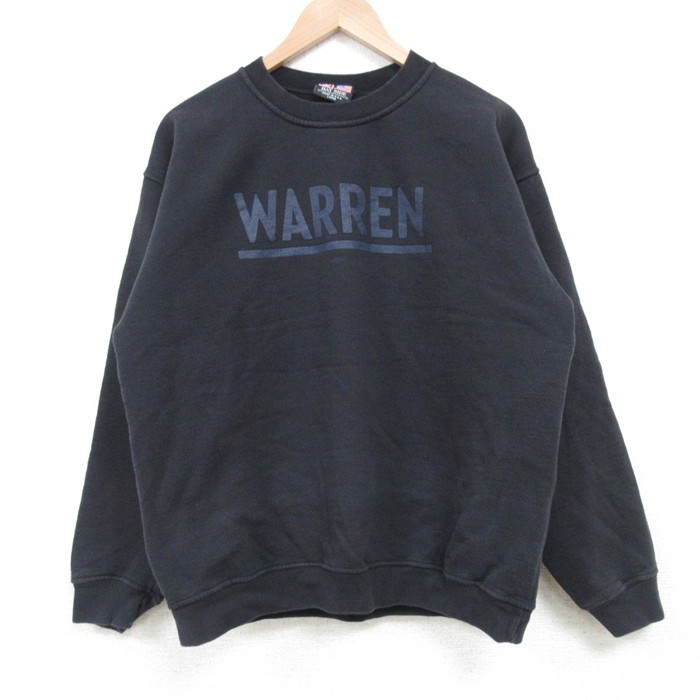 L★古着 長袖 スウェット メンズ 00年代 00s WARREN クルーネック USA製 黒 ブラック 25mar27 中古 スエット トレーナー トップス