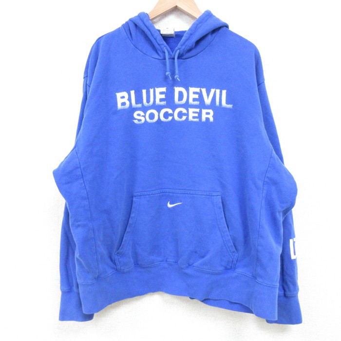 XL★古着 ナイキ NIKE 長袖 スウェット パーカー メンズ BLUE DEVIL サッカーボール センタースウォッシュ 大きいサイズ 青 ブルー 25mar27 中古 スエット トレーナー トップス