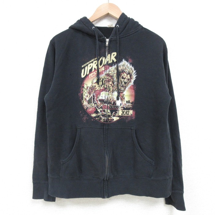 M★古着 長袖 ロック バンド フルジップ スウェット パーカー メンズ ウプロアフェスティバル 黒 ブラック 【spe】 25mar27 中古 スエット トレーナー トップス