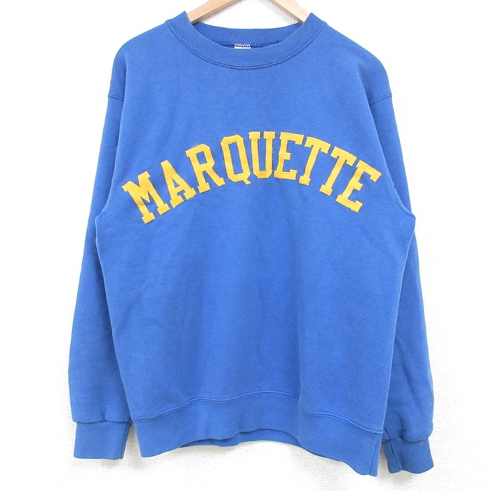 M★古着 長袖 スウェット メンズ 00年代 00s MARQUETTE クルーネック 青 ブルー 25mar27 中古 スエット トレーナー トップス