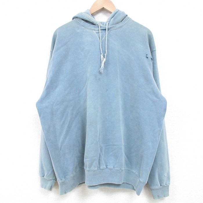 XL★古着 チャンピオン Champion 長袖 スウェット パーカー メンズ 90年代 90s 無地 大きいサイズ USA製 水色 【spe】 25mar27 中古 スエット トレーナー トップス