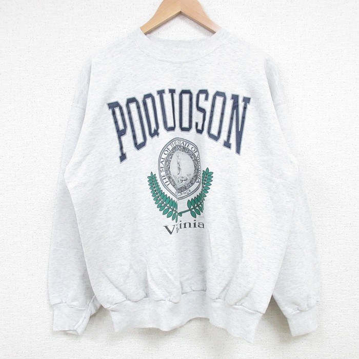 L★古着 ヘインズ Hanes 長袖 スウェット メンズ 90年代 90s POQUOSON クルーネック 薄グレー 霜降り 25mar27 中古 スエット トレーナー トップス