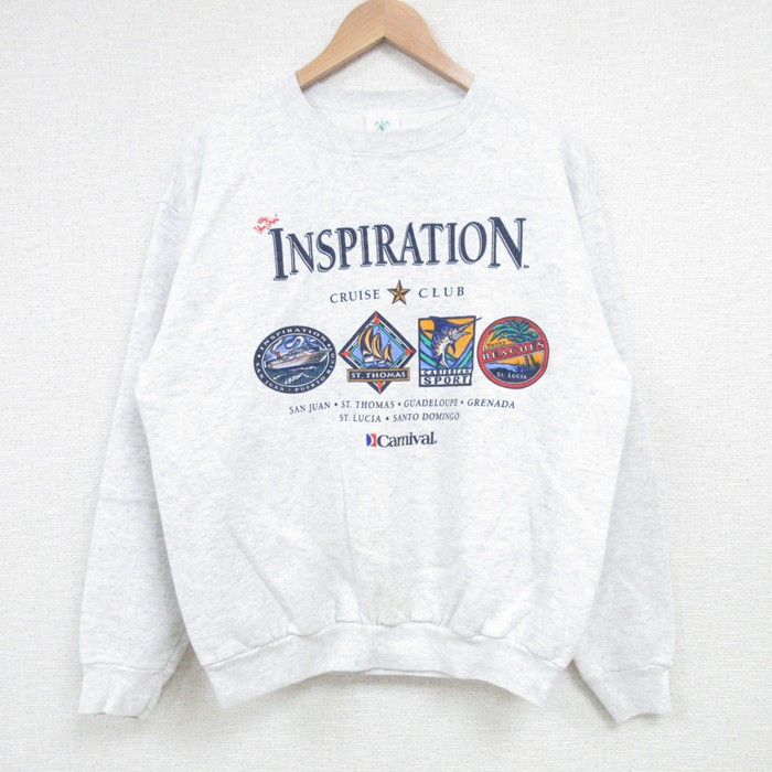 【50%OFF】L★古着 長袖 スウェット メンズ 90年代 90s INSPIRATION クルーネック USA製 薄グレー 霜降り 25mar27 中古 スエット トレーナー トップス