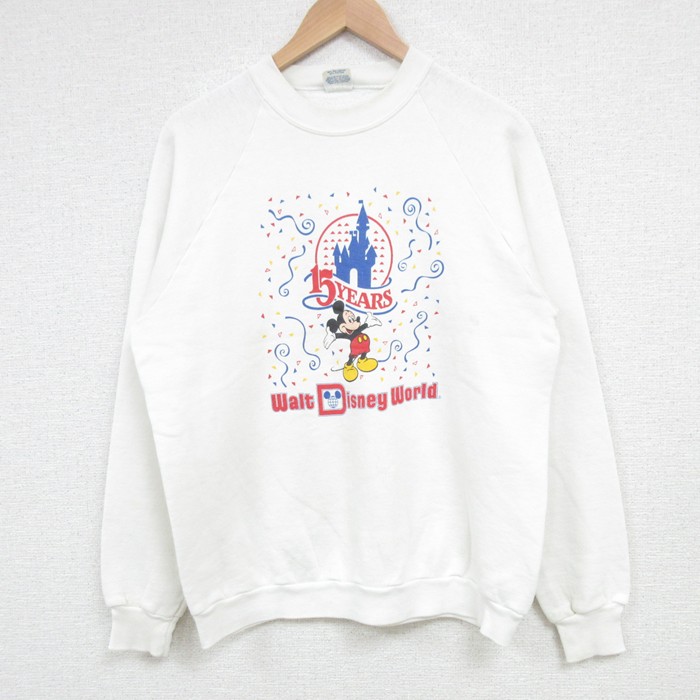 M★古着 長袖 スウェット メンズ 90年代 90s ディズニー DISNEY ミッキー MICKEY MOUSE ラグラン クルーネック USA製 白 ホワイト 【spe】 25mar27 中古 スエット トレーナー トップス