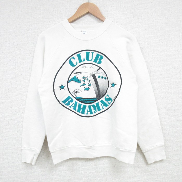 【50%OFF】S★古着 フルーツオブザルーム 長袖 スウェット メンズ 80年代 80s バハマ ラグラン クルーネック USA製 白 ホワイト 25mar27 中古 スエット トレーナー トップス