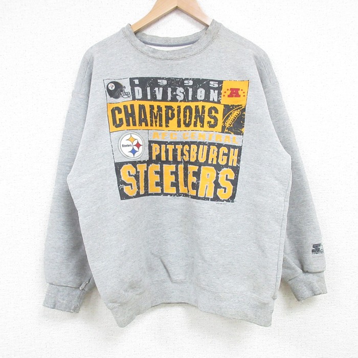 【50%OFF】M★古着 スターター STARTER 長袖 スウェット メンズ 90年代 90s NFL ピッツバーグスティーラーズ クルーネック USA製 グレー 霜降り アメフト スーパーボウル 【spe】 25mar27 中古 スエット トレーナー トップス
