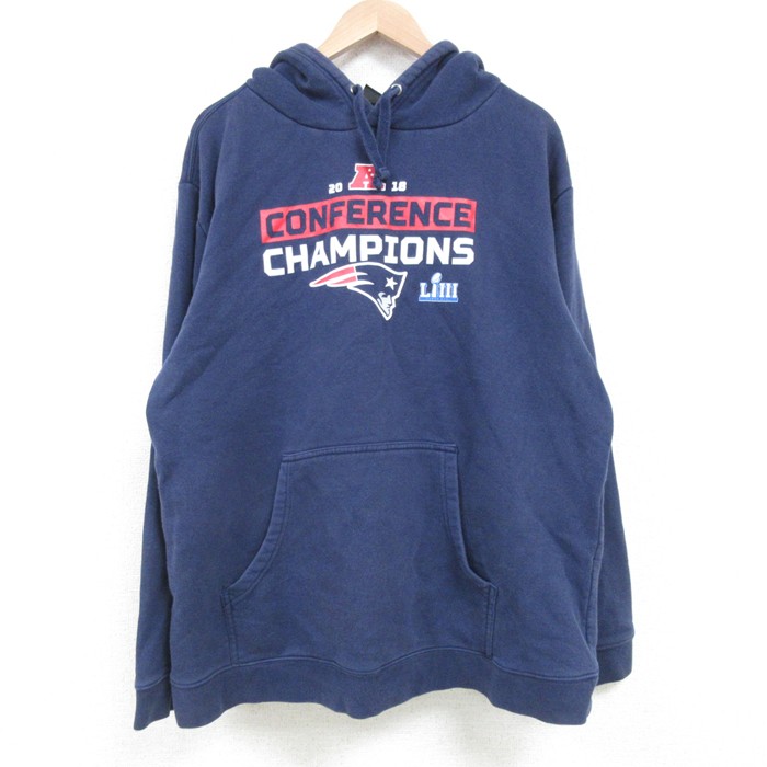 XL★古着 長袖 スウェット パーカー メンズ NFL ニューイングランドペイトリオッツ 紺 ネイビー アメフト スーパーボウル 25mar27 中古 スエット トレーナー トップス