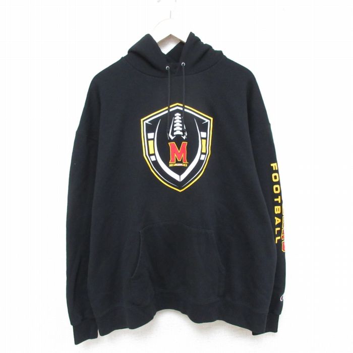 XL★古着 チャンピオン Champion 長袖 スウェット パーカー メンズ メリーランド テラピンズ フットボール 大きいサイズ 黒 ブラック 25mar28 中古 スエット トレーナー トップス