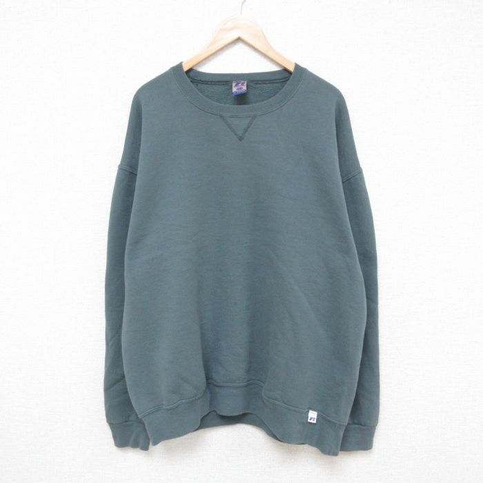 XL★古着 ラッセル 長袖 スウェット メンズ 00年代 00s 無地 大きいサイズ クルーネック 緑系 グリーン 25mar28 中古 スエット トレーナー トップス