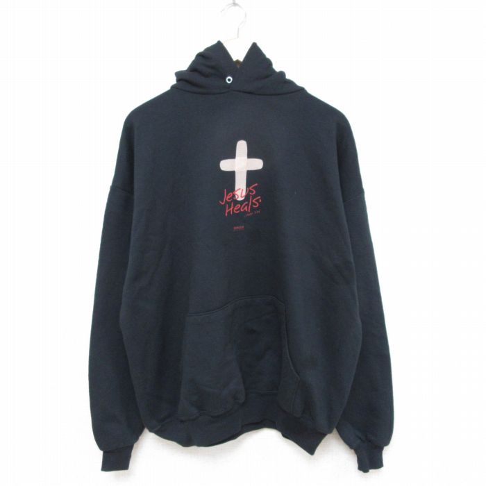 【20%OFF】XL★古着 ジャージーズ 長袖 スウェット パーカー メンズ 00年代 00s Jesus Heals 黒 ブラック 25mar28 中古 スエット トレーナー トップス