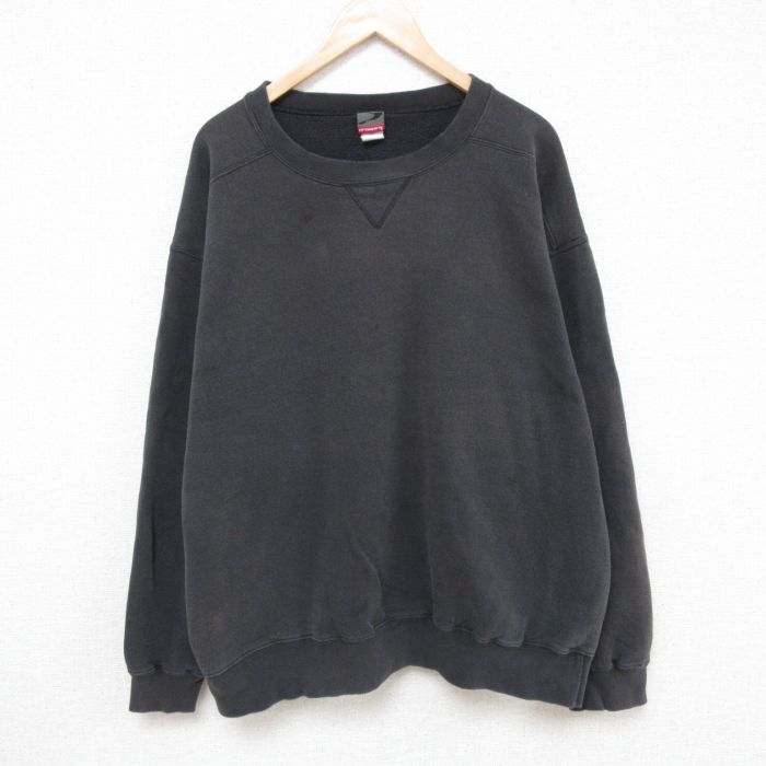 XL★古着 長袖 スウェット メンズ 90年代 90s 無地 大きいサイズ クルーネック USA製 黒 ブラック 25mar28 中古 スエット トレーナー トップス