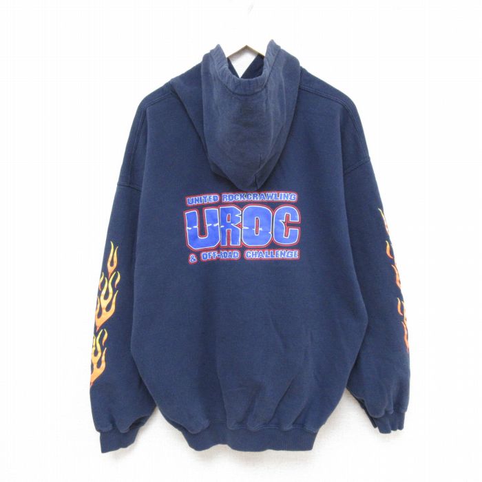 XL★古着 長袖 スウェット パーカー メンズ 00年代 00s UROC 大きいサイズ 紺 ネイビー 25mar28 中古 スエット トレーナー トップス