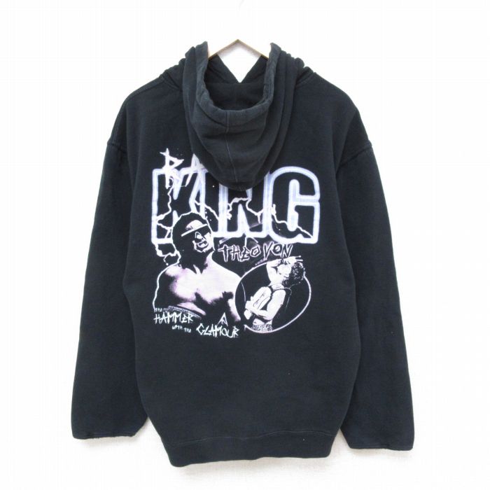 XL★古着 長袖 スウェット パーカー メンズ KING 黒 ブラック 25mar28 中古 スエット トレーナー トップス