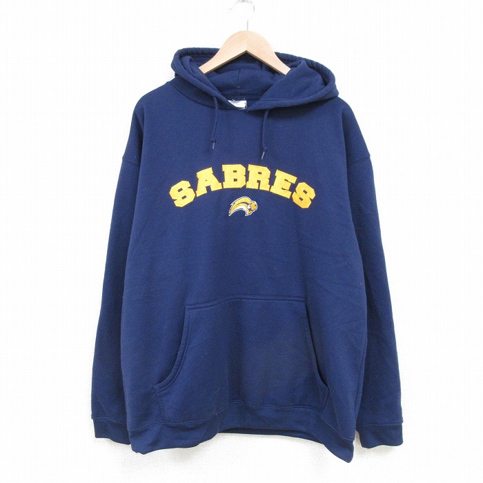 L★古着 長袖 スウェット パーカー メンズ 00年代 00s NHL バッファローセイバーズ ポリエステル 紺 ネイビー アイスホッケー 25mar28 中古 スエット トレーナー トップス