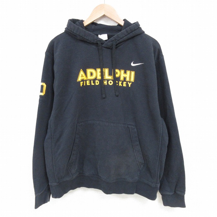 XL★古着 ナイキ NIKE 長袖 スウェット パーカー メンズ アデルファ フィールドホッケー 10 黒 ブラック 25mar28 中古 スエット トレーナー トップス