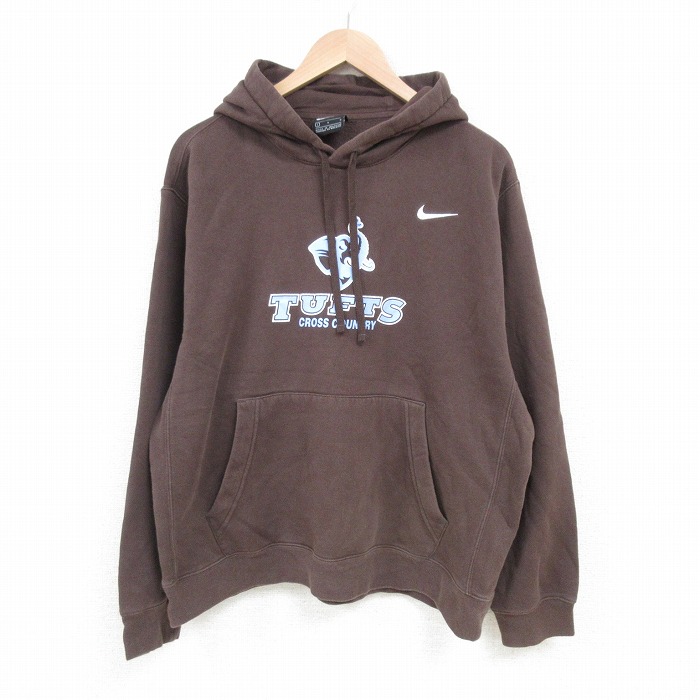XL★古着 ナイキ NIKE 長袖 スウェット パーカー メンズ タフツ 大学 クロスカントリー 大きいサイズ 茶 ブラウン 25mar28 中古 スエット トレーナー トップス