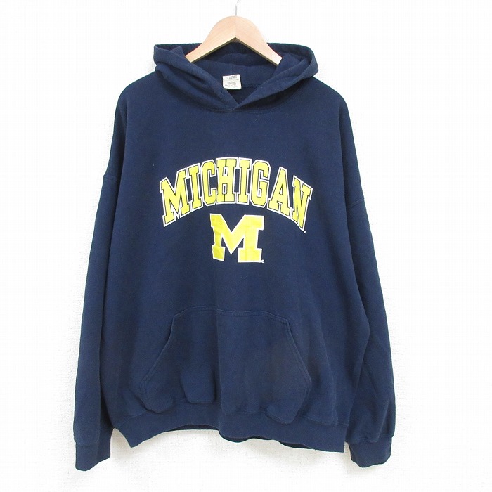XL★古着 長袖 スウェット パーカー メンズ 00年代 00s ミシガン 大学 大きいサイズ 紺 ネイビー 25mar28 中古 スエット トレーナー トップス