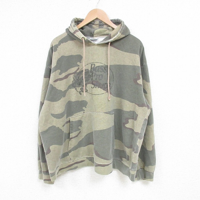 XL★古着 長袖 スウェット パーカー メンズ 00年代 00s バスプロショップス 魚 大きいサイズ ベージュ他 カーキ 迷彩 25mar28 中古 スエット トレーナー トップス