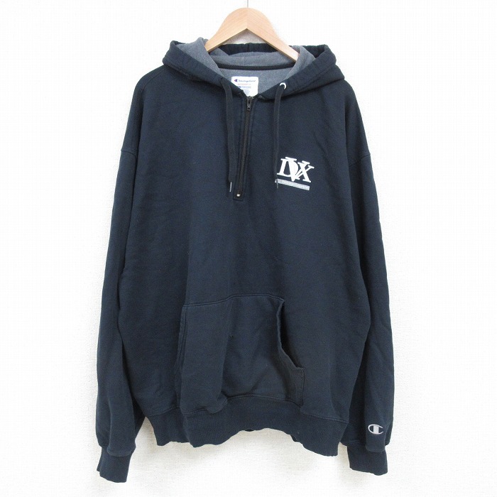 XL★古着 チャンピオン Champion 長袖 ハーフジップ スウェット パーカー メンズ DVX 大きいサイズ 黒 ブラック 25mar28 中古 スエット トレーナー トップス