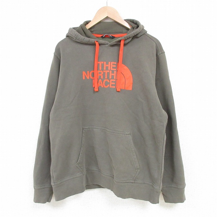 L★古着 ノースフェイス THE NORTH FACE 長袖 スウェット パーカー メンズ ビッグロゴ こげ茶 ブラウン 25mar28 中古 スエット トレーナー トップス