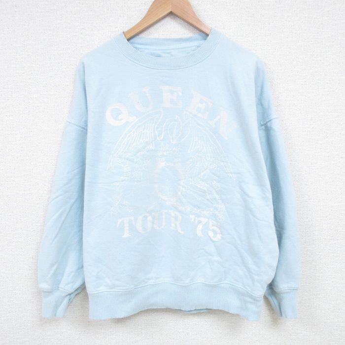 XL★古着 アメリカンイーグル American Eagle 長袖 ロック バンド スウェット メンズ クイーン QUEEN 大きいサイズ クルーネック 水色 25mar29 中古 スエット トレーナー トップス