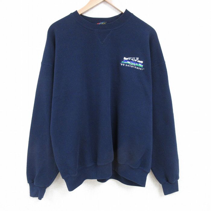 【20%OFF】XL★古着 長袖 スウェット メンズ 90年代 90s 大きいサイズ クルーネック USA製 紺 ネイビー 25mar29 中古 スエット トレーナー トップス