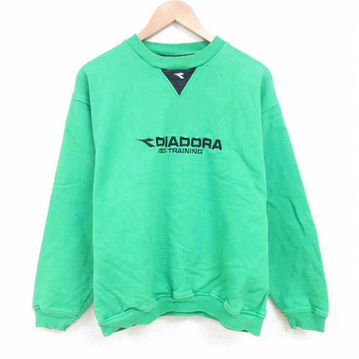 XL★古着 長袖 スウェット メンズ 00年代 00s 刺繍 コットン クルーネック 緑 グリーン 25mar29 中古 スエット トレーナー トップス