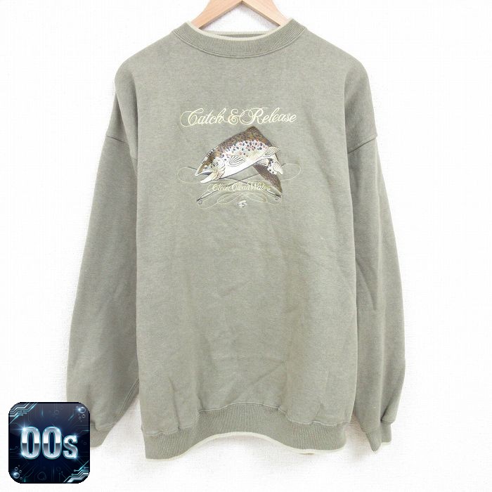 00s 長袖スウェット 魚刺繍 グリーン XL | 古着