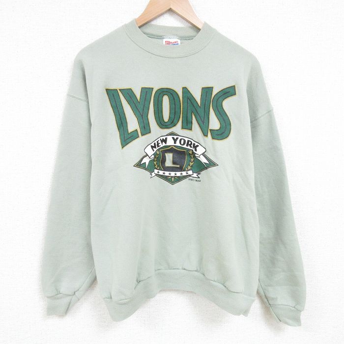 【50%OFF】XL★古着 ヘインズ Hanes 長袖 スウェット メンズ 00年代 00s ニューヨーク 大きいサイズ クルーネック 薄緑 グリーン 25mar29 中古 スエット トレーナー トップス