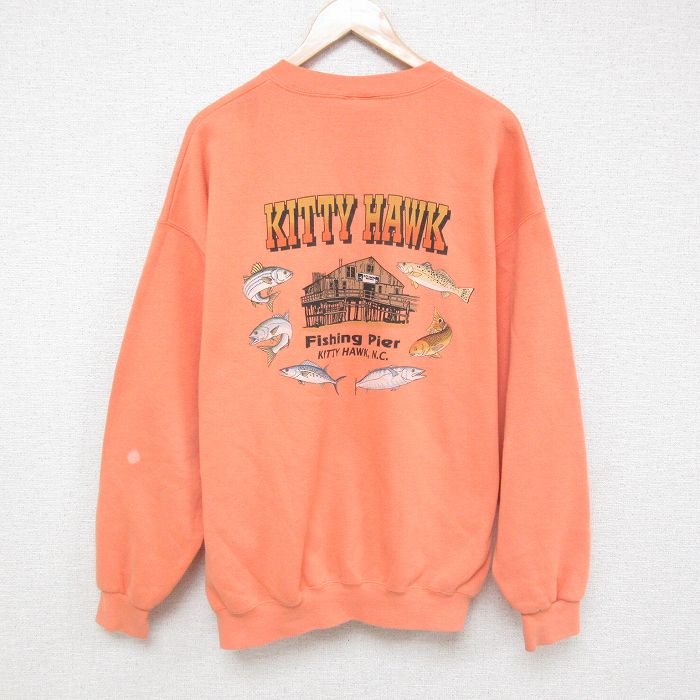 XL★古着 リー Lee 長袖 スウェット メンズ 00年代 00s KITTY HAWK 大きいサイズ クルーネック オレンジ 25mar31 中古 スエット トレーナー トップス
