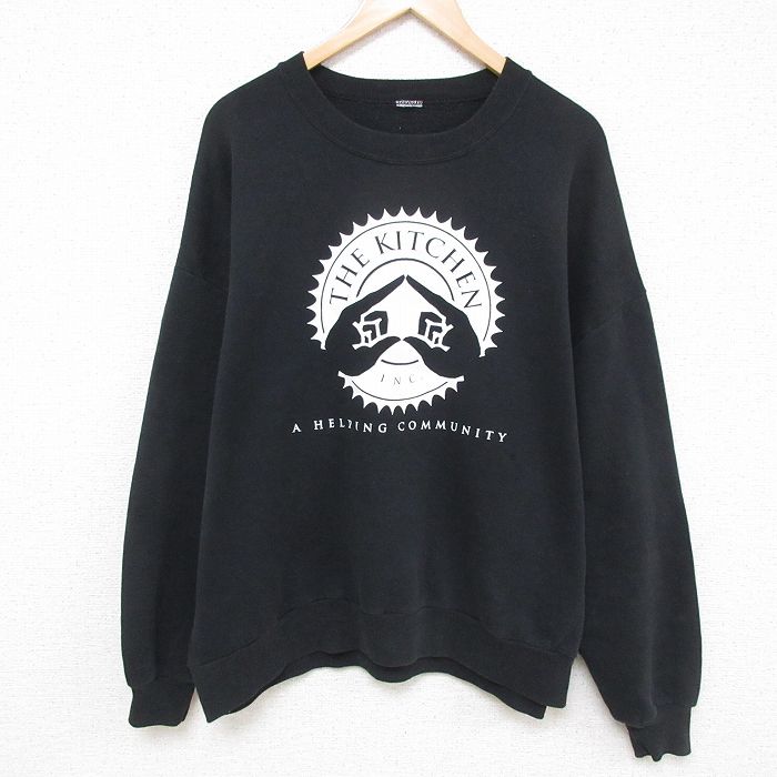 【50%OFF】XL★古着 長袖 スウェット メンズ 00年代 00s THE KITCHEN 大きいサイズ クルーネック 黒 ブラック 25mar31 中古 スエット トレーナー トップス