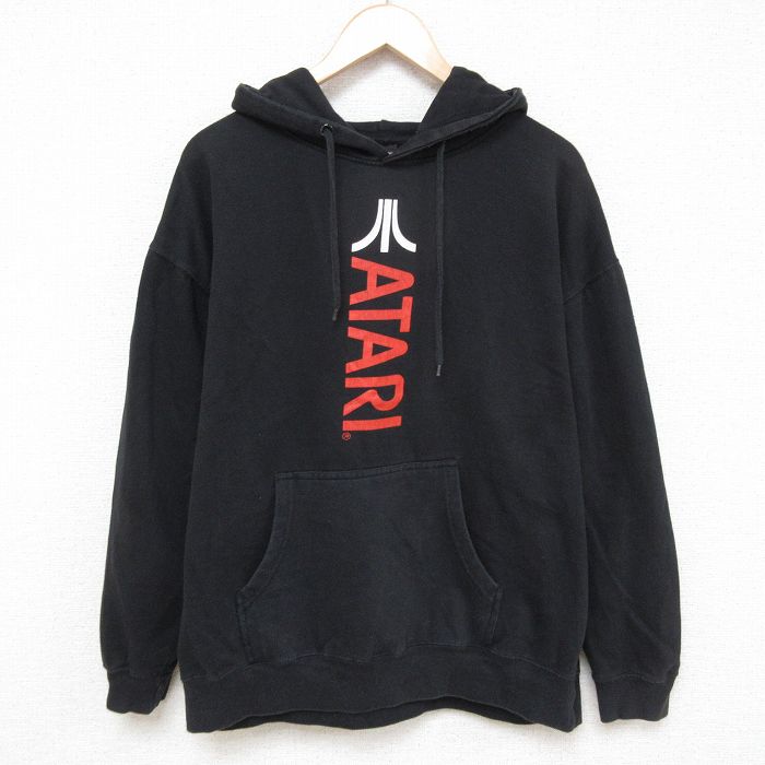 【20%OFF】XL★古着 長袖 スウェット パーカー メンズ ATARI アタリ 黒 ブラック 25mar31 中古 スエット トレーナー トップス